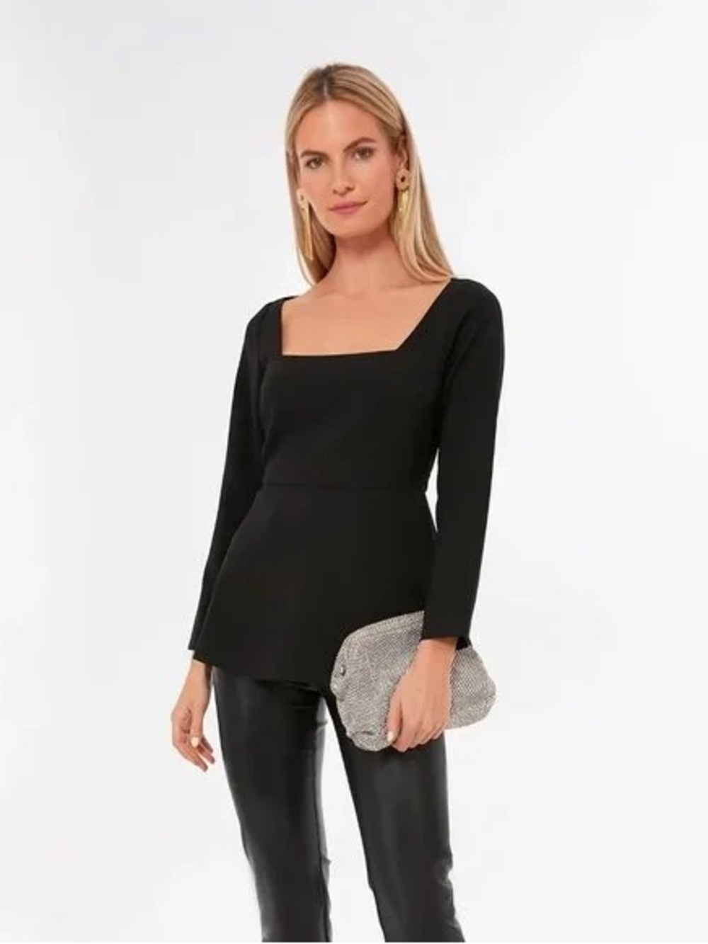 Tuckernuck Pomander Place Simone Black Peplum Top M Square Neck